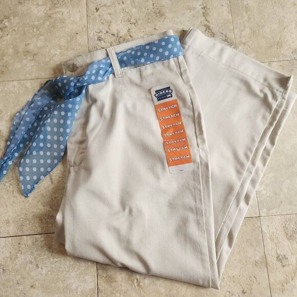 W12  Riders by Lee stretch crop pants with blue scarf tie, NWT - Picture 1 of 9
